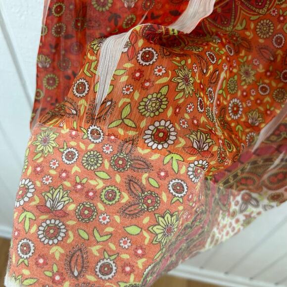 Fang Women Y2K Short Sleeve Sheer Peasant Top Boho Colorful Orange Red Large - Picture 3 of 8